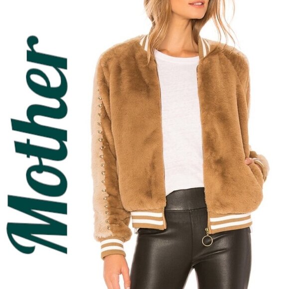 MOTHER Jackets & Blazers - MOTHER Faux Fur Teddy Studded Varsity Letterman Jacket Caramel Brown, Large
